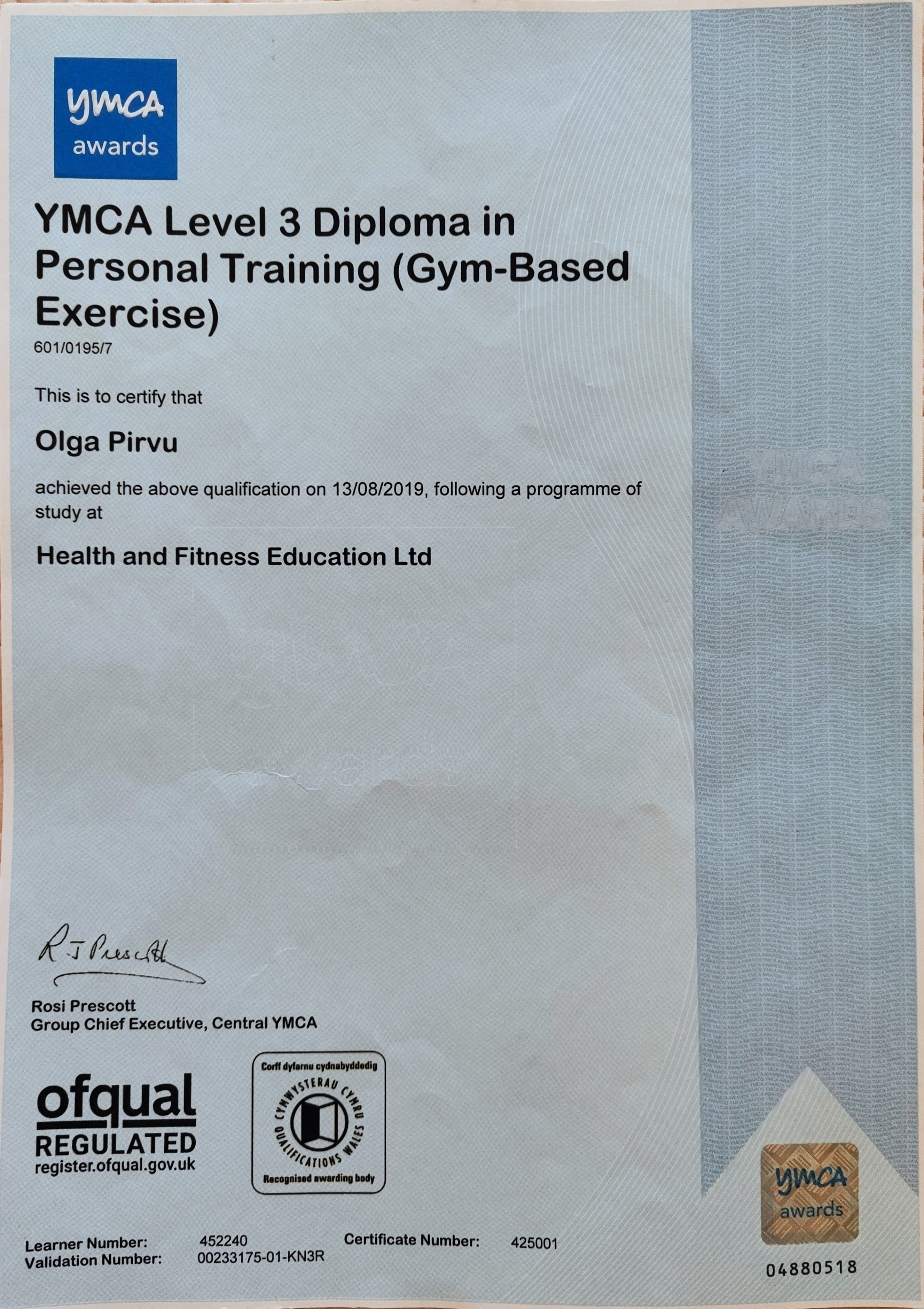 YMCA Level 3 Certificate
